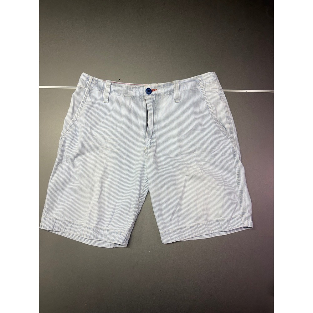 Aeropostale Mens Seersucker Striped Shorts Blue White Cotton Size 34